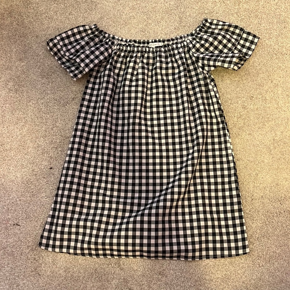 Purple Snow black and white checkered short sleeve mini dress